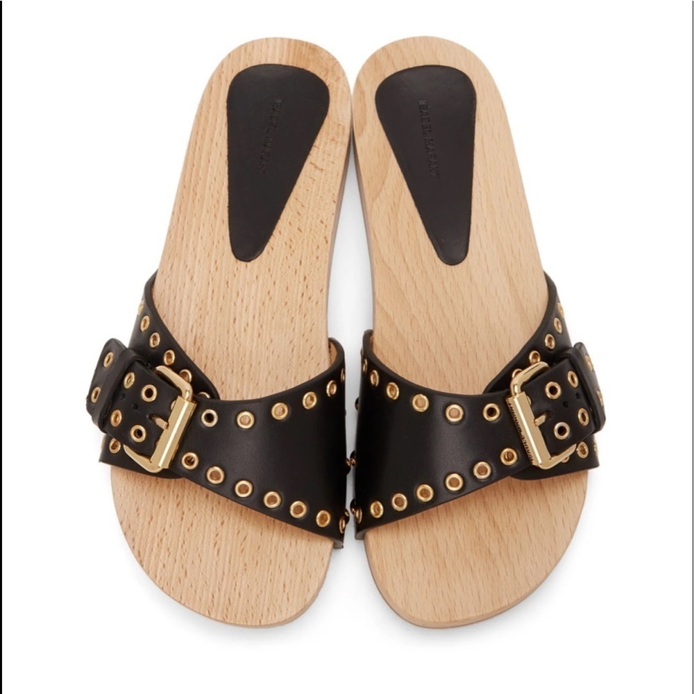 Isabel Marant Jaso Leather Slip On Clogs Sandals Black Women's Sizes 7 & 8 NWOT - Picture 2 of 7